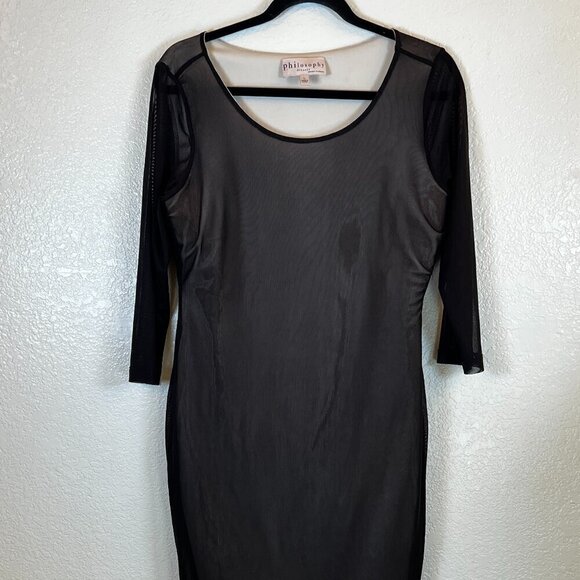 Philosophy Elegant Black Sheer Sleeve Sheath Cocktail Event Dress Size Large - Picture 1 of 8